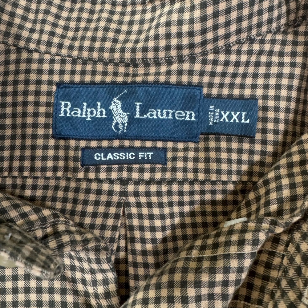 Ralph Lauren Button Down Shirt Mens XXL Gingham Plaid Cotton Classic Fit Brown - Picture 4 of 7